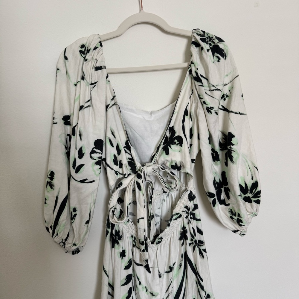 Tanya Taylor White and Black Leaf Print Romper - Picture 7 of 9